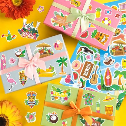 471Pcs Summer Stickers, Self Adhesive Hawaii Tropical Sticker Summer Pineapple Sun Beach Stickers for Scrapbooks Envelopes Cards Gifts Crafts Party Favors Class Rewards - style: Hawaii