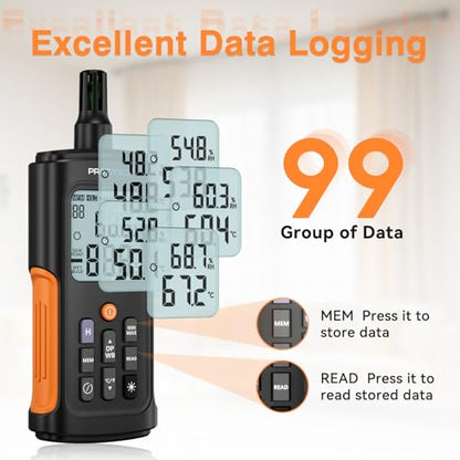 YT606 Temperature Humidity Meter High Precision Digital Hygrometer with Ambient, Relative Humidity, Dew Point, Wet Bulb Thermometer for Indoor Outdoor, Digital Thermometer Min/Max Hold, LCD Backlight | High Precision Hygrometer with Ambient, Relative Humi