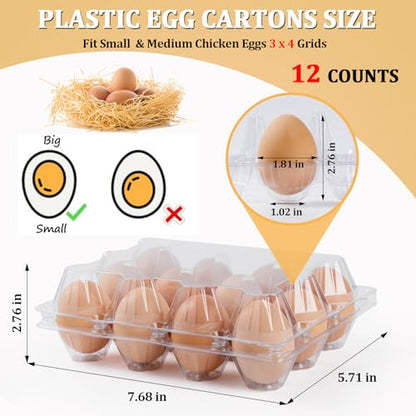 60 Pack Plastic Egg Cartons 12 Count, Clear Egg Cartons Cheap Bulk | Reusable Egg Holder for Family, Pasture, Farm Markets Display - Medium Egg Containers 3x4 Grids - style: 3x4Grids-60count