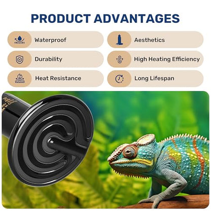 Reptile Heat Lamp 150W Ceramic Heat Emitter, No Light Emitting Heat Bulbs for Amphibian Pet Brooder Coop Incubating Chicken, Lizard Bearded Dragon Turtle Snake Terrarium - color: 1 Pcs (Black), size: 150 Watts