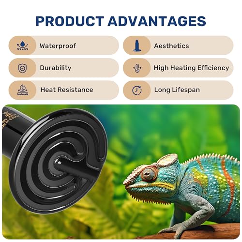 Reptile Heat Lamp 150W Ceramic Heat Emitter, No Light Emitting Heat Bulbs for Amphibian Pet Brooder Coop Incubating Chicken, Lizard Bearded Dragon Turtle Snake Terrarium, 2 Pack - color: 2 Pcs (Black), size: 150 Watts