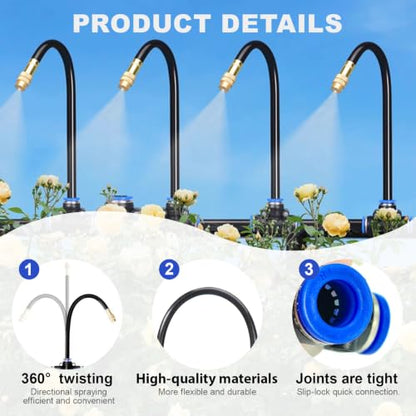 Upriver 15 Pcs Brass Misting Nozzles Tee with 8 Inch Built in Hose for 0.315"/8 mm Tubing, 360° Rotation Adjustable Water Mister Nozzle Thread Sprayer for Garden Watering System - size: 0.32in/8mm
