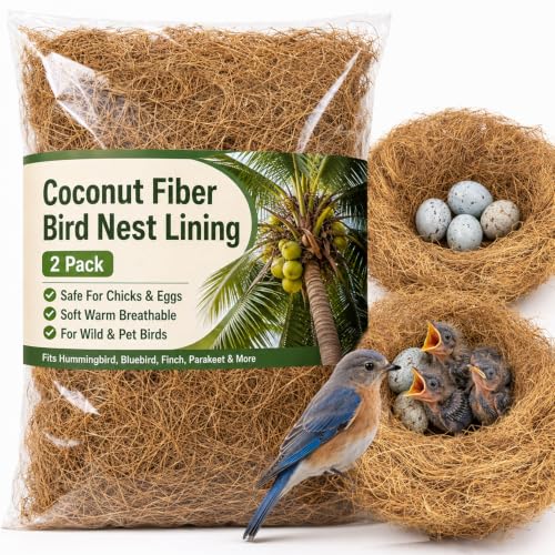 Sukh 2PCS Coconut Fiber for Bird Nest - Bird Nest Bedding for Hummingbird Finch | Coconut Bird Nest Finch Coconut Fiber Loose Bedding Substrate for Laying Eggs, Resting Materials for Birds, Hummingbird Parak