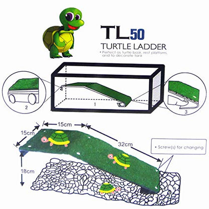 XMHF Artificial Turtle Ladder Basking Platform Aquarium Fish Tank Plastic Grass Animal Reptile Pier Green - size: TL50