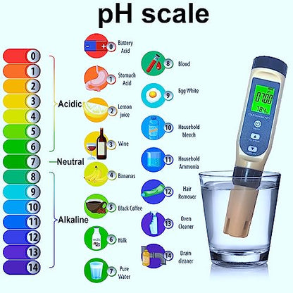 5-in-1 Water Quality Tester Pen Meter for Pools, Drinking Water, Aquariums, Hydroponic & Cooking - Measures PH, TDS, EC, Salinity & Temp with ATC Function - style: 5-in-1 liquid tester PH/TDS/EC/Salinity/Temp
