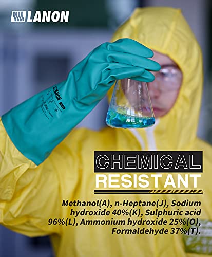 LANON 3 Pairs Nitrile Chemical Resistant Gloves,Flocked Liner,Green,XXLarge | Heavy-Duty,Cleaning,Waterproof,Reusable,Comfortable,Durable,Non-Slip,Industrial,Acid,Solvent,Alkali & Oil Protection - size: 2X-Large (Pack of 3)