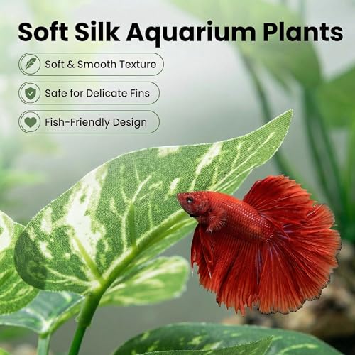 10 Pack Silk Aquarium Plants Fish Tank Decorations - Soft Fin-Safe Fish Tank Plants Large Aquarium Decor for 5-40 Gallon Betta, Goldfish & Reptiles Tanks Accessories - color: C（green 10 Pack）