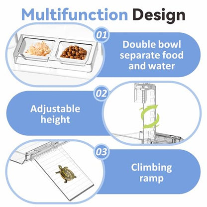 GOZILLA Turtle Basking Platform with Feeding Tray & Adjustable Ramp,Anit-Slip,Durable,Height Adjustable Hanging Platform.Acrylic Turtle Dock for Small Turtles, Reptiles and Aquatic Pets. (Medium Kit) - size: Medium