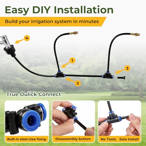 50FT Drip Irrigation Kit, 360° Adjustable Garden Watering System with 1/4" Tubing, Brass Misting Nozzles, DIY Irrigation System for Plants, Raised Beds, Greenhouse - size: 50FT