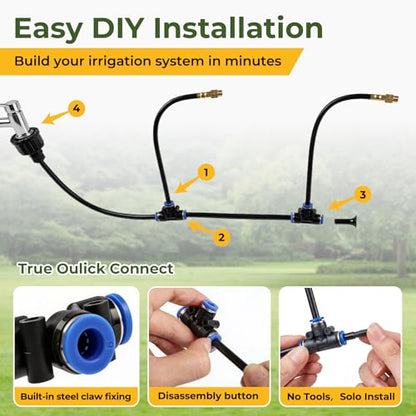 Drip Irrigation Kit for Garden 30FT, 360° Adjustable Watering System with 1/4" Tubing, Brass Misting Nozzles, DIY Micro Irrigation System for Potted Plants, Patio, Greenhouse - size: 30FT