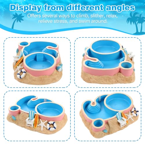 Gerrii Hermit Crab Water Bowl 2 Compartments Resin Hermit Crab Water Bathing Pool and Food Dish Seashell Reptile Climbing Habitat Platform for Turtles Lizard Frog Gecko Chameleons(Round)