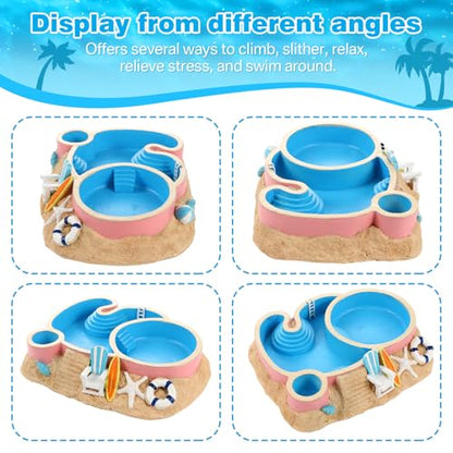 Gerrii Hermit Crab Water Bowl 2 Compartments Resin Hermit Crab Water Bathing Pool and Food Dish Seashell Reptile Climbing Habitat Platform for Turtles Lizard Frog Gecko Chameleons(Round)