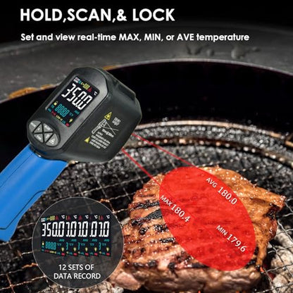 HOLDPEAK Pyrometer D:S=30:1 with Bluetooth, High Temp Infrared Thermometer -58℉~2876℉, Non-Contact Industrial Laser Thermometer Gun with Flashlight, Digital IR Temperature Gauge (NOT for Human)