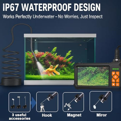 49.2 Feet Inspection Endoscope Camera with Light, 1080P HD Borescope Camera with Light, 4.3" IPS Screen, IP67 Waterproof Sewer Borescope, 49.2Ft Semi-Rigid Cord Drain Pipe Endoscope Cool Gadgets Tool - size: 49FT