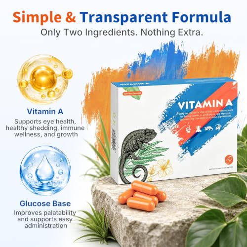 Reptile Vitamin A Supplement – Eye Health Support for Lizards, Turtles, Snakes & Amphibians – Promotes Growth, Vision & Immunity