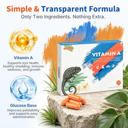 Reptile Vitamin A Supplement – Eye Health Support for Lizards, Turtles, Snakes & Amphibians – Promotes Growth, Vision & Immunity