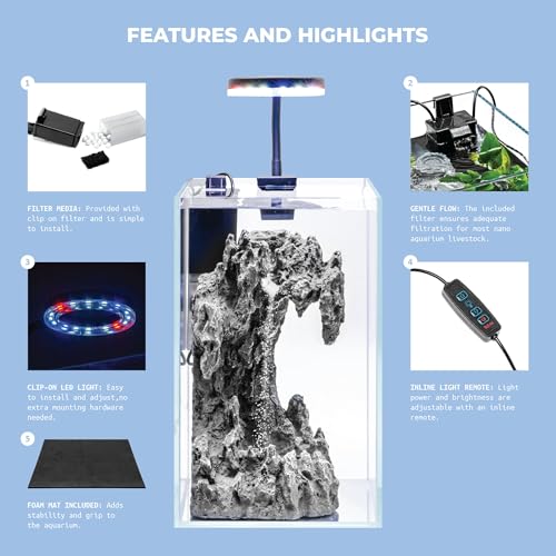 Sand Waterfall Tank Kit - Silent Operation Falling Sand Fish Tank w/LED Light and Self Cleaning Filtration - Desktop Rimless Starter Aquarium Kit, Just Add Plants - 3.38GAL | 12.8L (B1) - size: B1 (20CM)
