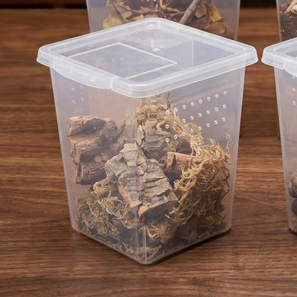 4pcs Plastic Spider Enclosure with Multihole Ventilation Design, Space Saving Reptile Breeding Box for Frogs and Small Reptiles, Easy Maintenance Crawler Feeding Container