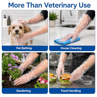 Anxingo 50Pcs Disposable Plastic Veterinary Insemination Rectal Long Arm Gloves for Field Dressing Gutting 35 inch Length - color: Transparent