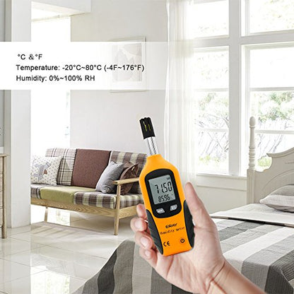 Digital Psychrometer Thermometer Hygrometer with Backlight, ERAY Temperature and Humidity Reader Meter Thermo-Hygrometer with Dew Point and Wet Bulb Temperature, 9V Battery Included(Yellow) - color: Yellow