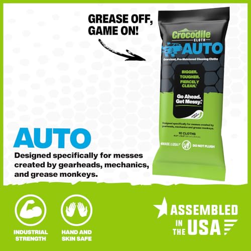 Crocodile Cloth Auto Degreasing Hand & Tool Wipes, 10 Count | Car Wipes for Engine Degreaser, Detailing, Tires, Tools & DIY Projects - size: 10 Count (Pack of 1)