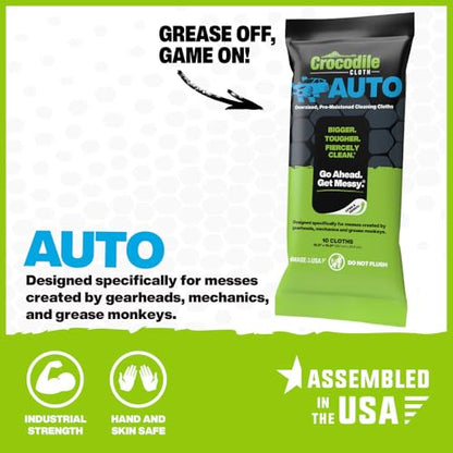 Crocodile Cloth Auto Degreasing Hand & Tool Wipes, 10 Count | Car Wipes for Engine Degreaser, Detailing, Tires, Tools & DIY Projects - size: 10 Count (Pack of 1)