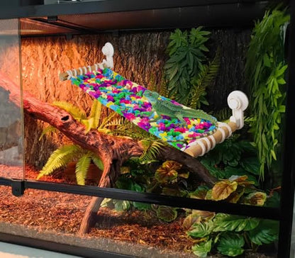 FlidRunest Winter Warm Bearded Dragon Hammock with Suction Cups, Large Soft Lizard Hammock Sleeping Bed, Hanging Reptile House Tent Tank Beds