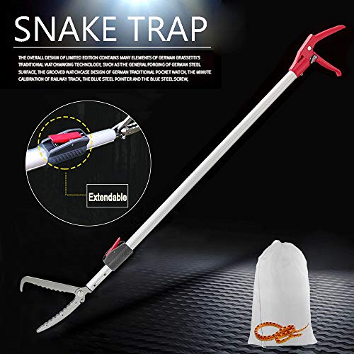 Extendable Snake Tong Reptile Grabber Rattle Snake Catcher Wide Jaw Handling Tool with Lock and Comfortable Grip(Include Snake Bag) (60 inches Extendable Snake Tong) - style: 60 inches Extendable Snake Tong