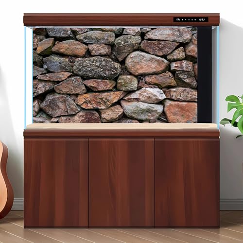 Stone Aquarium Background Natural Rock Fish Tank Background Rocky Glass Terrarium Background Stone Rock Reptile Habitat Background Poster Stone Wall Aquarium Background Poster Wallpaper 24x12in - color: Red Brown, size: 24(W)x12(H)inches/ 60(W)*30cm(H)