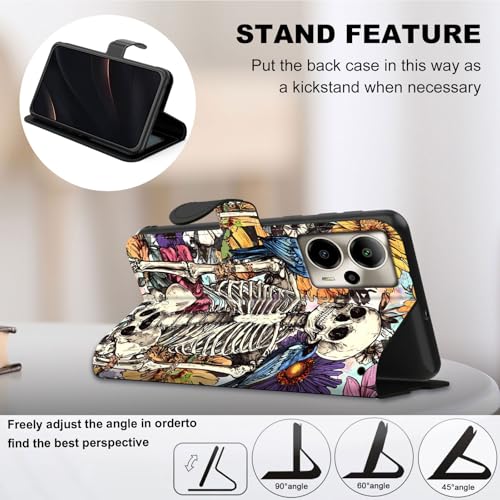 for Cricket Outlast 5G 2024 Wallet case with RFID Blocking Credit Card Holder Kickstand, Folio Flip PU Leather Shockproof Protective Cover for AT&T Motivate Pro 5G, Skull with Paint - color: Skull With Paint