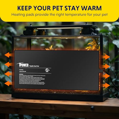 iPower 8x18 Inch Reptile Heating Pad with LCD Digital Aquarium Thermometer, Under Tank Heater Warmer Heat Mat for Turtles, Lizards, Frogs, Snakes - color: Black/Heat Pad + Thermometer, size: 8" x 18"