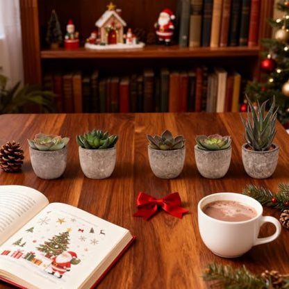 Artificial Succulent Plants Set, Low Maintenance Home Office Decor | Realistic faux succulent set, no water or sun. For desk, shelf, office, living room. Great gift for plant lovers.