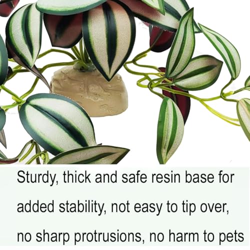 Fake Plants for Reptiles,Artificial Plants for Terrarium Decor | Amphibian Habitat Decor,Fake Reptile Plants for bearded dragon Gecko Lizard Snake Tortoise with Base,Enclosure Accessories - color: Zebrina