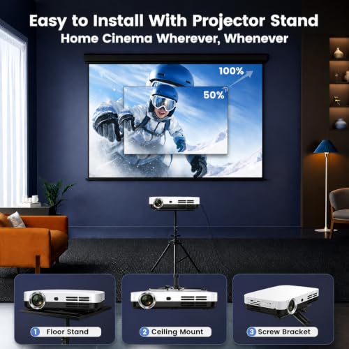 4K S7 Projector with Wi-Fi and Bluetooth, 3840 X 2160 Resolution, 7000 Lumens, Actual 3D, LED DLP Display, Ceiling/Floor Mount, HDMI for TV, Laptop, Mobile, 2GB RAM 32GB ROM