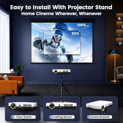 4K S7 Projector with Wi-Fi and Bluetooth, 3840 X 2160 Resolution, 7000 Lumens, Actual 3D, LED DLP Display, Ceiling/Floor Mount, HDMI for TV, Laptop, Mobile, 2GB RAM 32GB ROM