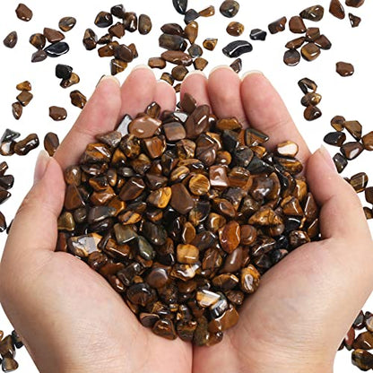 QICQDRAM Polished Gem Stones Rocks Tiger's Eye Crystals Chips Natural 1LB | Small Tumbled Stones Crystal Chips Bulk for Healing Crystals Fish Tank Gravel Vase Filler (405g/14.28oz) - color: Tiger's Eye