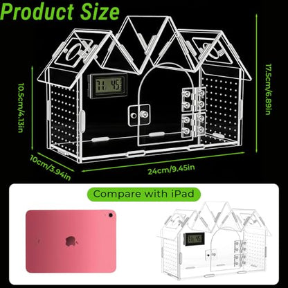 Jumping Spider Enclosure with Built-in Hygrometer Thermometer, 9.5"x4"x6.7" Acrylic Reptile Terrarium, Magnetic Front Door Habitat Tank for Tarantulas, Snails, Isopods, Insects