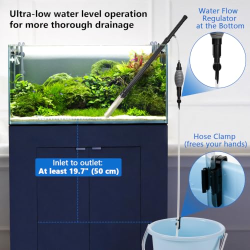 AQQA Gravel Vacuum for Aquarium Siphon - Adjustable Flow Fish Tank Cleaner with Handle, Manual Siphon Pump Water Changer Sand Rock Suction Cleaner, Upgraded Hard Hose with Threaded Connection (L) - size: L for tanks under 34" deep