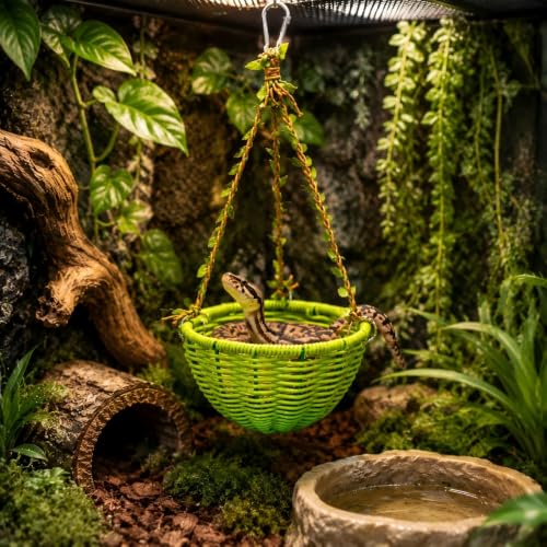 Snake Hammock Hanging Rattan Swing, Snake Tank Accessories, Woven Vine Basket Perch for Terrarium, Reptile Hammock Climbing Rest Platform for Small Snakes, Geckos, Lizards and Amphibians