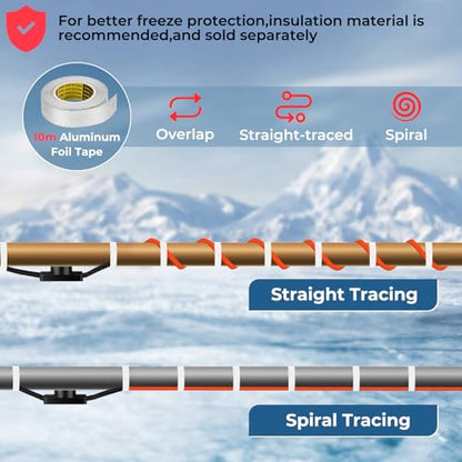 15FT Heat Tape for Water Pipes Freeze Protection IP65 Waterproof 8W/FT 110V BDDFOTO Water Pipe Heat Cable With Thermostat Self-Regulating Pipe Heater for House Garden/RV Camper - style: 15 FT