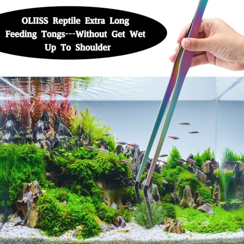 OLIISS Reptile Feeding Tongs with Rubber Tip - 15" Extra Long Tweezers for Aquariums & Crafts - Stainless Steel Feeder Tools for Bearded Dragons & Lizards - Terrarium Tank Supplies - 2 Pack - size: 15 Inch