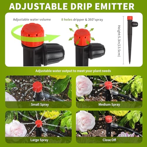 Drip Emitters for 1/4" Drip Irrigation Tubing 25 pcs Drip Irrigation Emitters with Lock Barbed 360 Degree Adjustable Water Flow Irrigation Sprinkler Heads for Garden Plants Flower - size: 25 Pcs Drip Emitters with Lock Barb