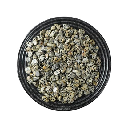 Erliway 7-9mm Dalmatian Jasper Healing Crystal Chips for Crafts, 100g | Natural Crushed Crystal Stones Tumbled Chips for Vase Filler Aquarium Gravel, Meditation Chakra Balancing, Candle DIY Making - color: Dalmatian Jasper