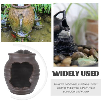 MERRYHAPY Fish Tank Waterfall Dispenser Ceramic Fountain Jar for Garden, Balcony, Living Room Landscape Decoration