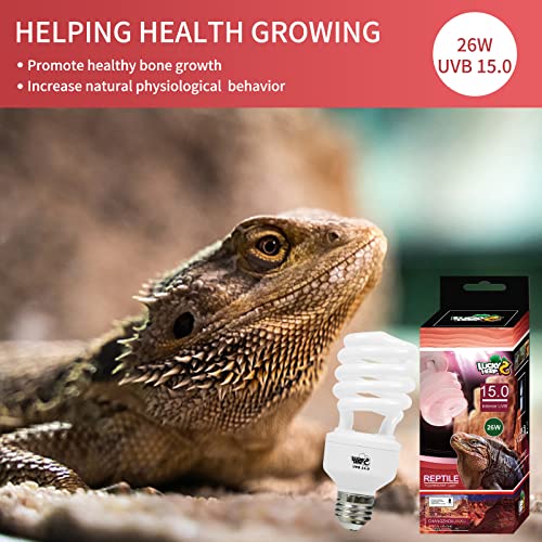 LUCKY HERP 26W UVB 15.0 Intense UVA UVB Compact Flouorescent Lamp Desert Terrarium Light Bulb for Reptile and Amphibian - style: UVB15.0 26W
