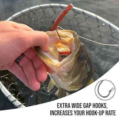Reaction Tackle Wide Gap Wacky Hooks, Weedless Worm Hooks for Bass, High Carbon Steel Hooks for Stick Worm Soft Plastics, Neko Rig and Finesse Fishing (25-Pack) - size: #2/0 Wire Guard