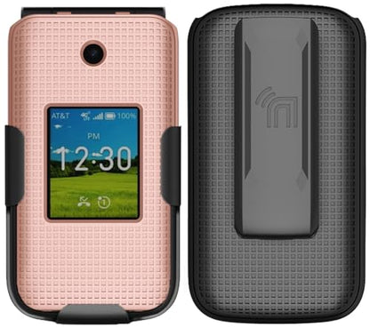 Holster Combo for Cricket Debut Flex Flip Phone Case Belt Clip - Rose Gold | Also Fits AT&T Cingular Flex 2, For Model U1030AA or U1030AC via 2023 - color: Rose Gold