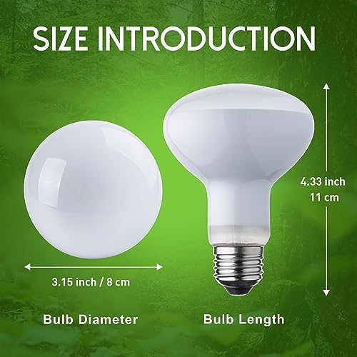 Reptile Heat Lamp Bulb, 100 Watt UVA Daylight Basking Spot Light for Bearded Dragon, Turtle, Lizard, Snake, Tortoise, Chameleon, Amphibians - 2 Pack - size: 2 Pack