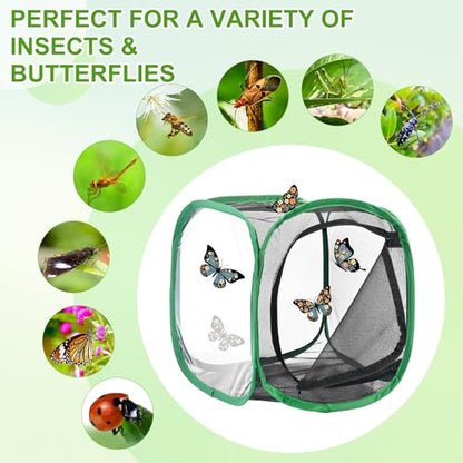 M METERXITY Butterfly Habitat Cage Terrarium, Outdoor Collapsible Mesh Pop-up with Zipper Protection for Breeding Butterfly/Ladybug, Mesh Plant Enclosure [Black with Green, 12 x 12 x 12 Inch] - color: Black With Green