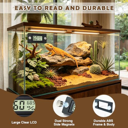 Reptile Temperature and Humidity Monitor, 2PCS Magnetic Thermometer Hygrometer,Bearded Dragon Tank Accessories,Pet Humidity Meter Supplies for Jumping Spider